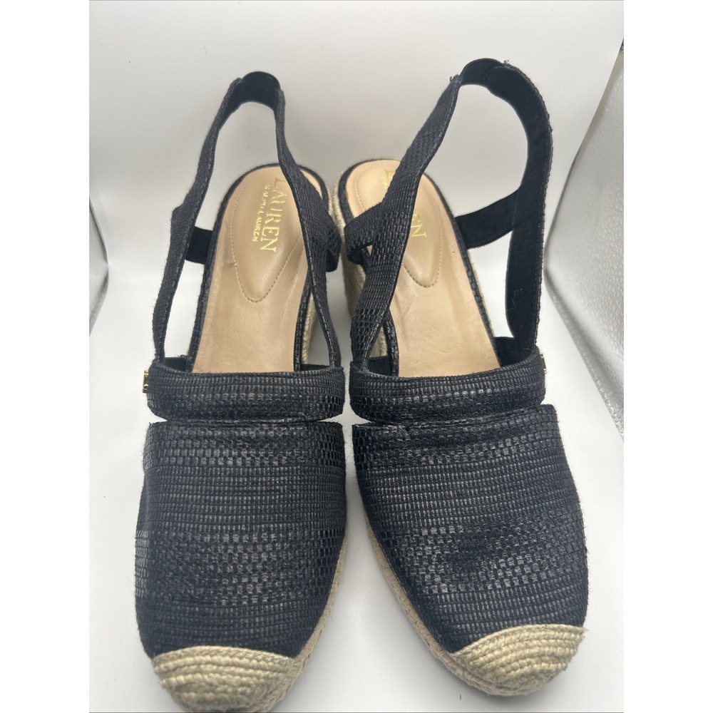Lauren Ralph Lauren Penelopie Espadrille Wedge Sandals Womens 10B Blue Leather